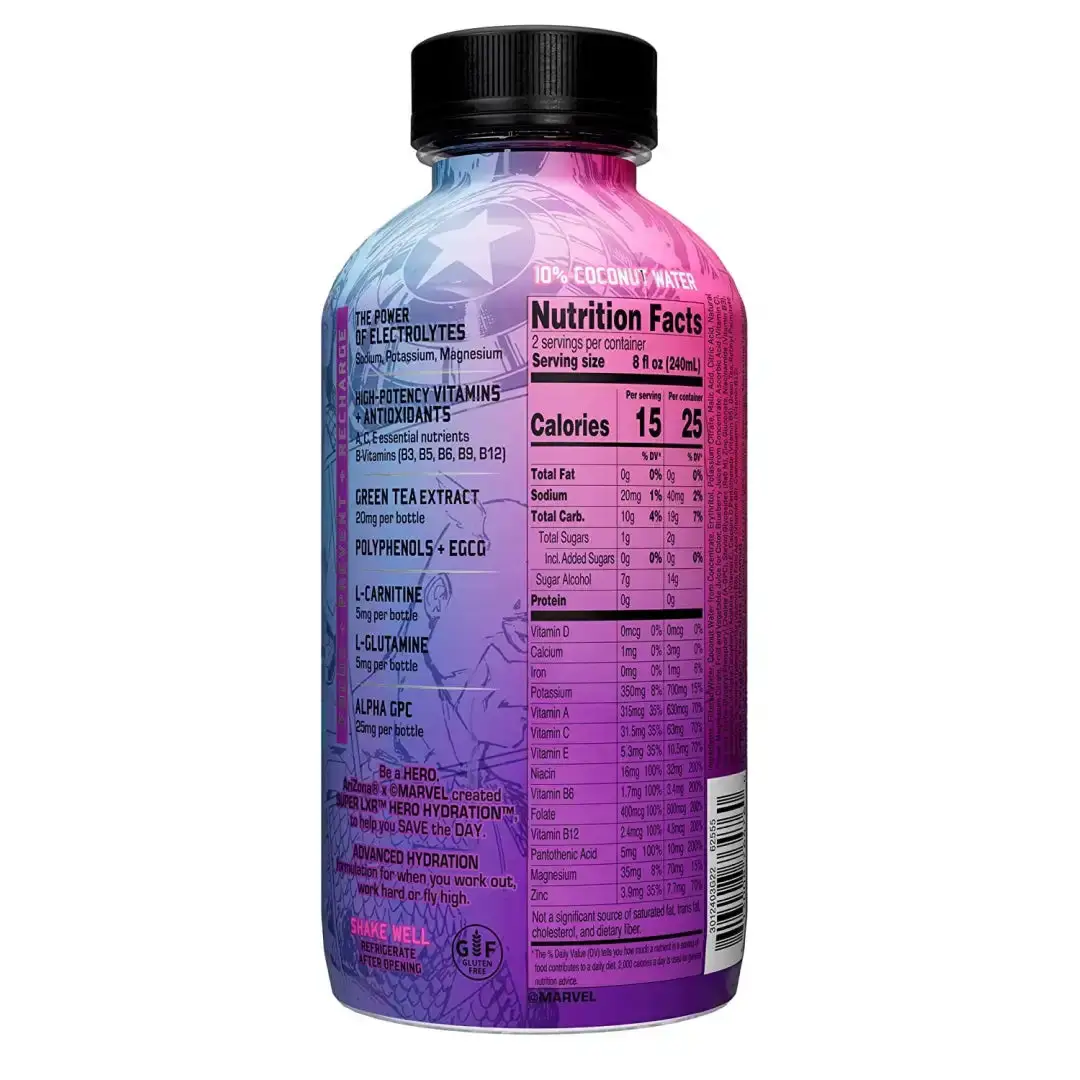 Arizona x Marvel Super LXR Hero Hydration - Acai Blueberry - 16oz (Pack of 12) - Sports Drink, with Electrolytes - Image 4