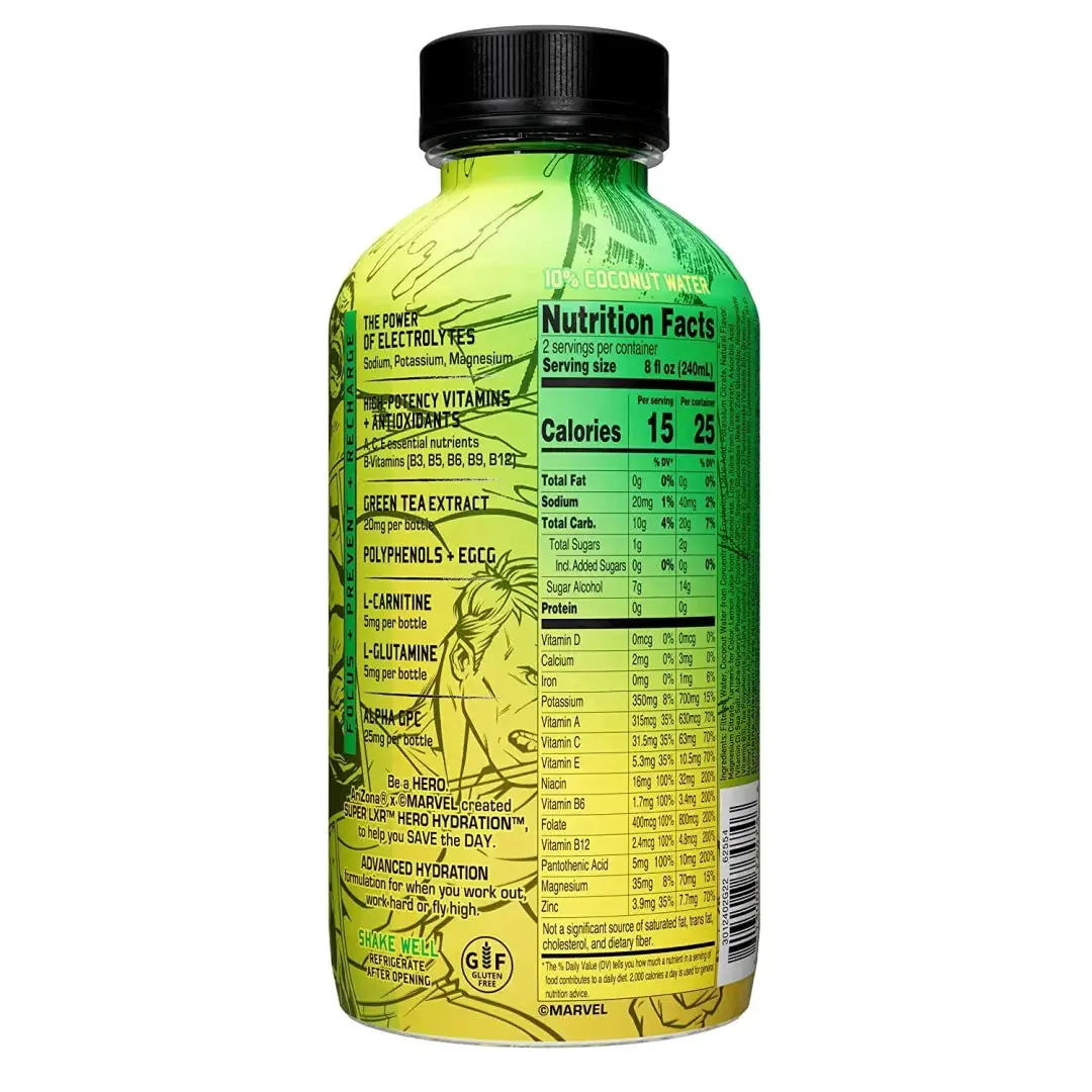 AriZona x Marvel Super LXR Hero Hydration - Citrus Lemon Lime - 16oz (Pack of 12) - Sports Drink, with Electrolytes - Image 3