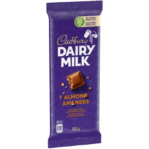 Cadbury Dairy Milk Almond Chocolate Bar, Case 100 g x 21 count - Image 4