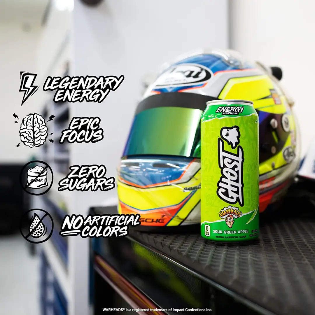 GHOST ENERGY WARHEADS Sour Green Apple- Sugar Free Energy Drink - 12-Pack, 16oz Cans - Image 6