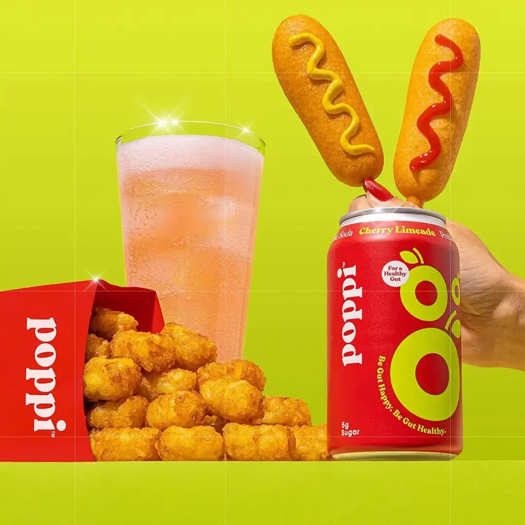 POPPI Sparkling Prebiotic Cherry Limeade Sodamade with Apple Cider Vinegar, Seltzer Water & Fruit Juice,  12oz (12 Pack) - Image 4