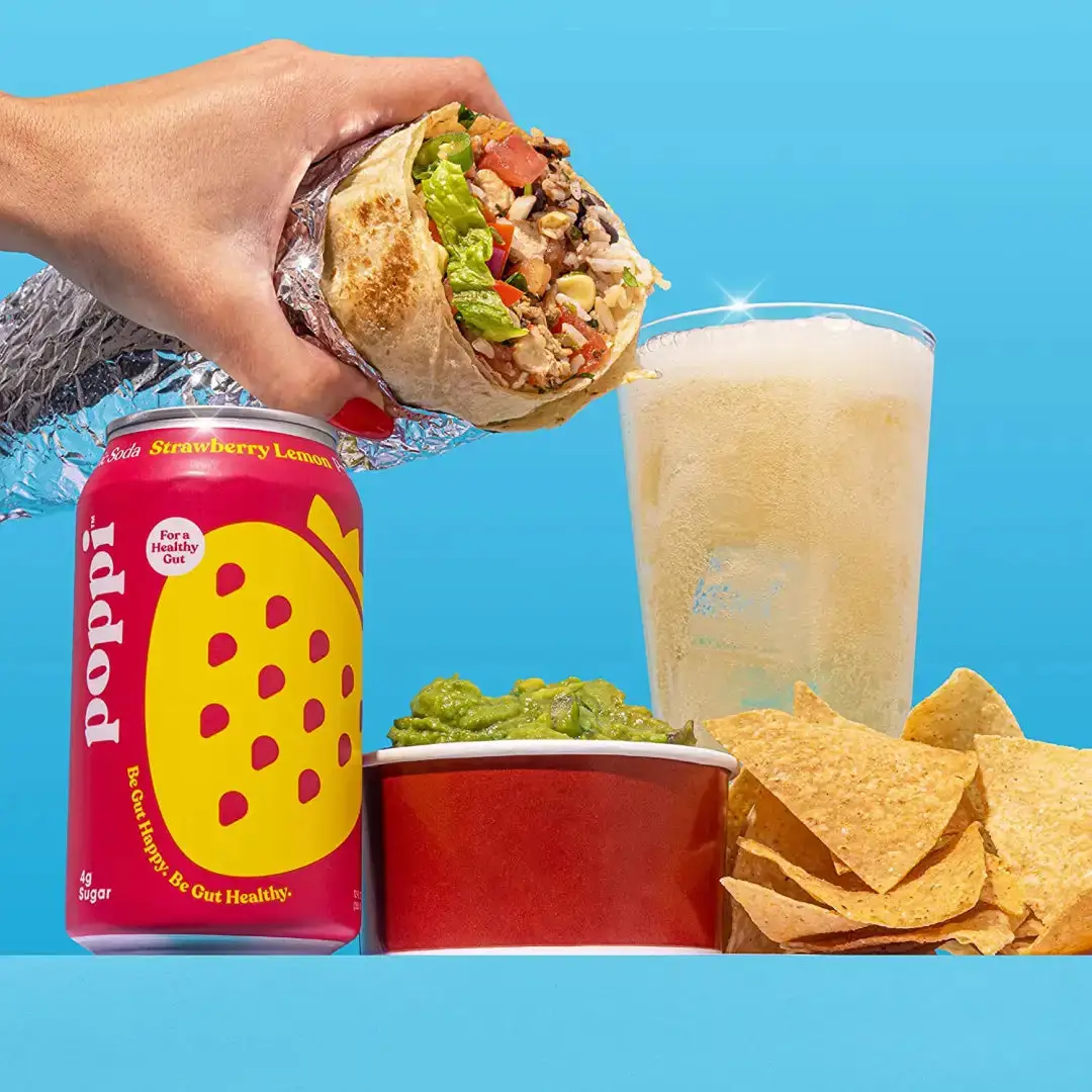 POPPI Sparkling Prebiotic Strawberry Lemon Soda made with Apple Cider Vinegar, Seltzer Water & Fruit Juice,  12oz (12 Pack) - Image 4